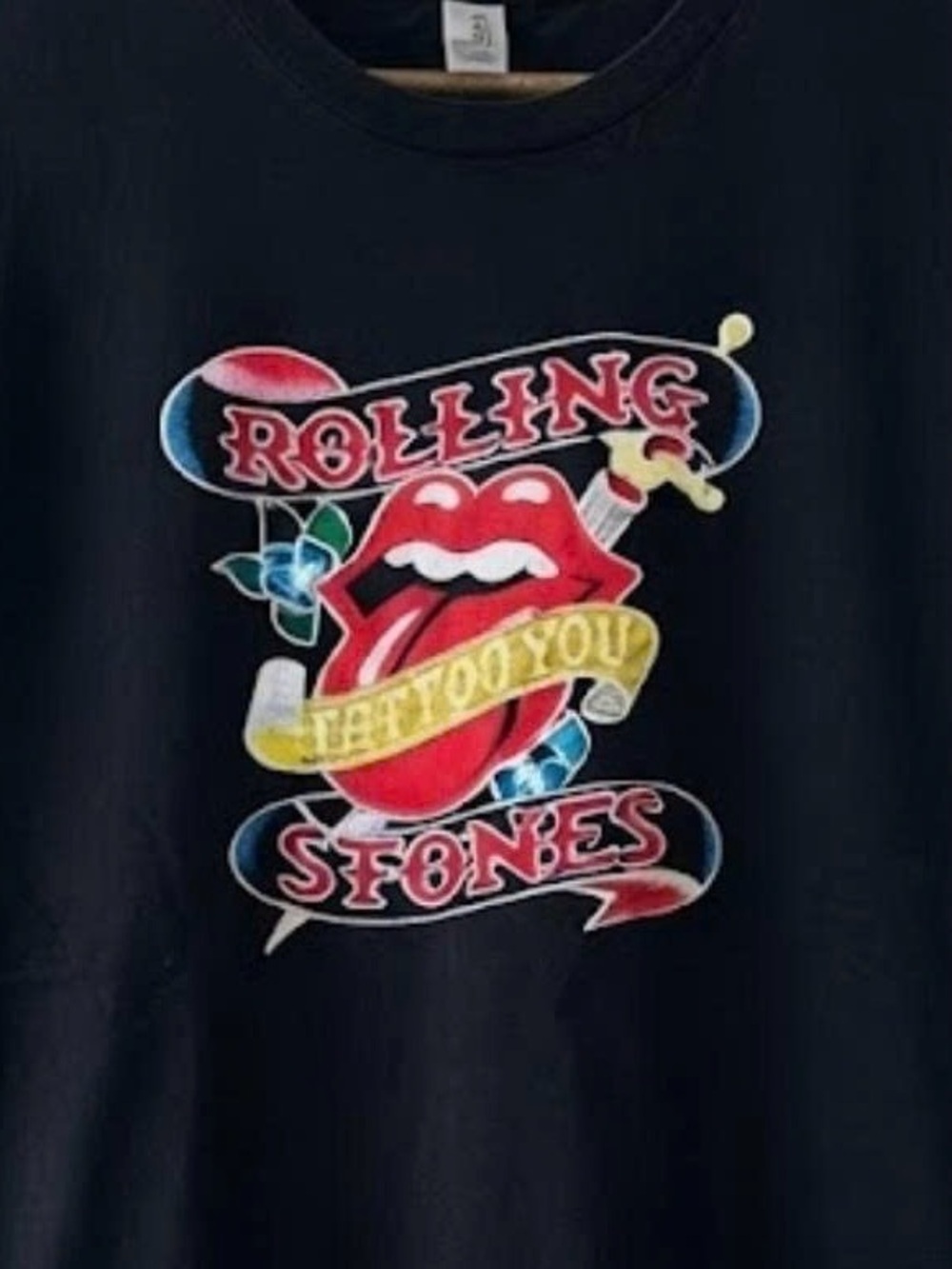 Gildan Black Rolling Stones Graphic Tee with Red Tongue Logo | Unisex Shirt - Picture 2 of 2